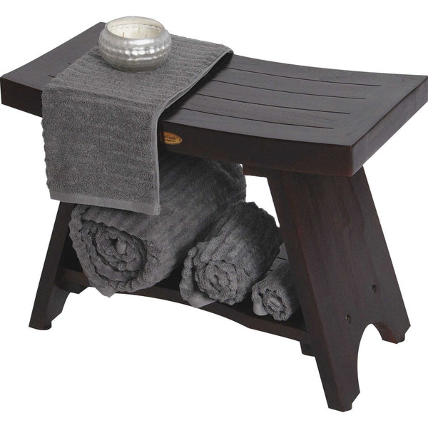 Homeroots Teak Rectangular Shower Bench With Shelf In Brown Finish  Wood 376696