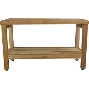 Homeroots Rectangular Teak Shower Bench With Shelf In Natural Finish  Wood 376698