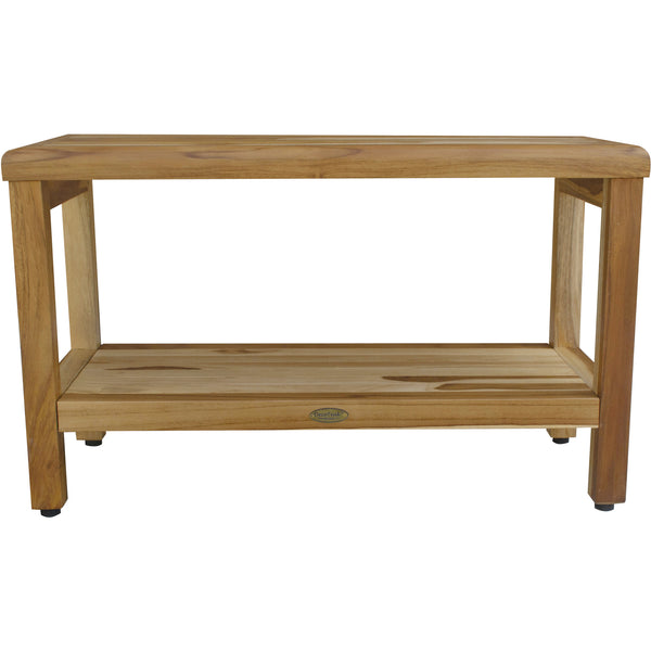Homeroots Rectangular Teak Shower Bench With Shelf In Natural Finish  Wood 376698