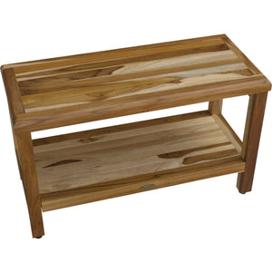 Homeroots Rectangular Teak Shower Bench With Shelf In Natural Finish  Wood 376698