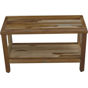 Homeroots Rectangular Teak Shower Bench With Shelf In Natural Finish  Wood 376698