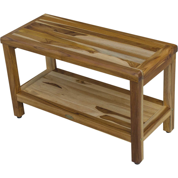 Homeroots Rectangular Teak Shower Bench With Shelf In Natural Finish  Wood 376698