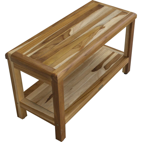 Homeroots Rectangular Teak Shower Bench With Shelf In Natural Finish  Wood 376698