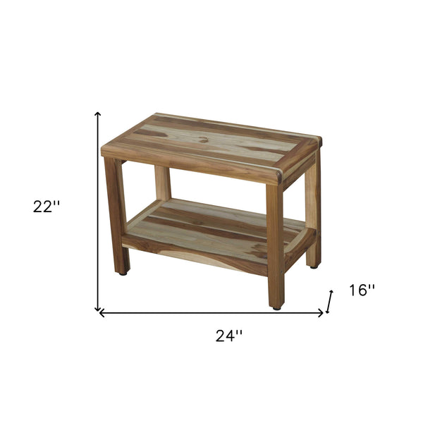 Homeroots 22" X 24" Natural Wood Shower Bench  Teak 376699