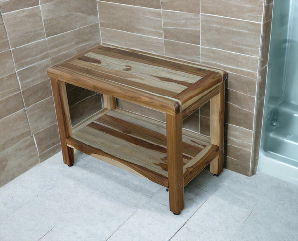 Homeroots 22" X 24" Natural Wood Shower Bench  Teak 376699