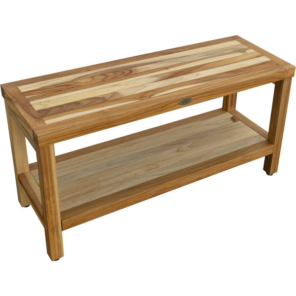 Homeroots Large Rectangular Teak Bench With Shelf In Natural Finish  Wood 376700