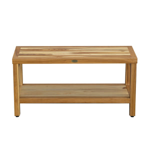 Homeroots Large Rectangular Teak Bench With Shelf In Natural Finish  Wood 376700