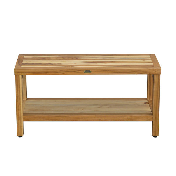 Homeroots Large Rectangular Teak Bench With Shelf In Natural Finish  Wood 376700