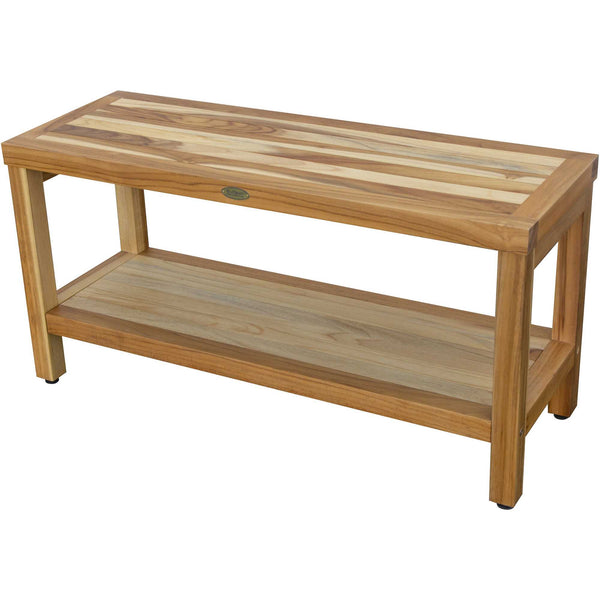Homeroots Large Rectangular Teak Bench With Shelf In Natural Finish  Wood 376700