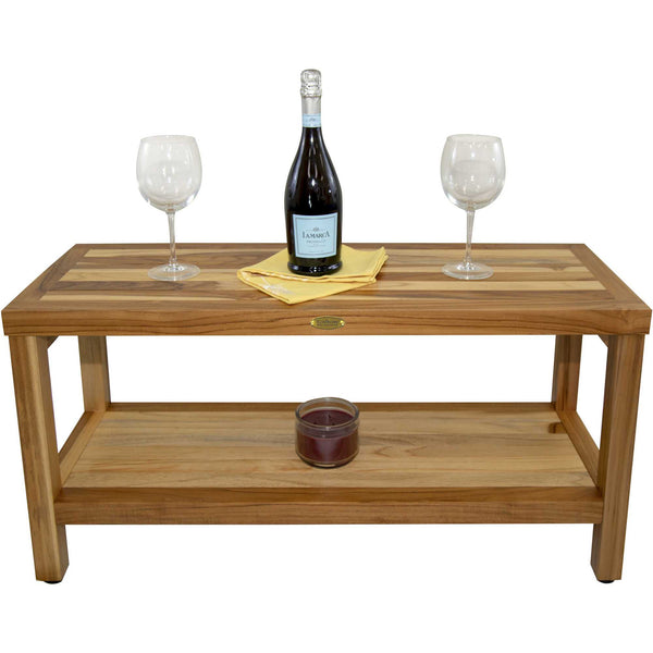 Homeroots Large Rectangular Teak Bench With Shelf In Natural Finish  Wood 376700