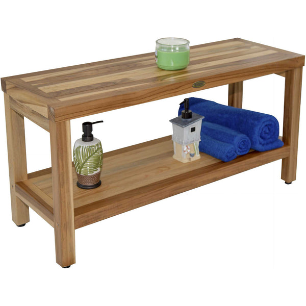 Homeroots Large Rectangular Teak Bench With Shelf In Natural Finish  Wood 376700