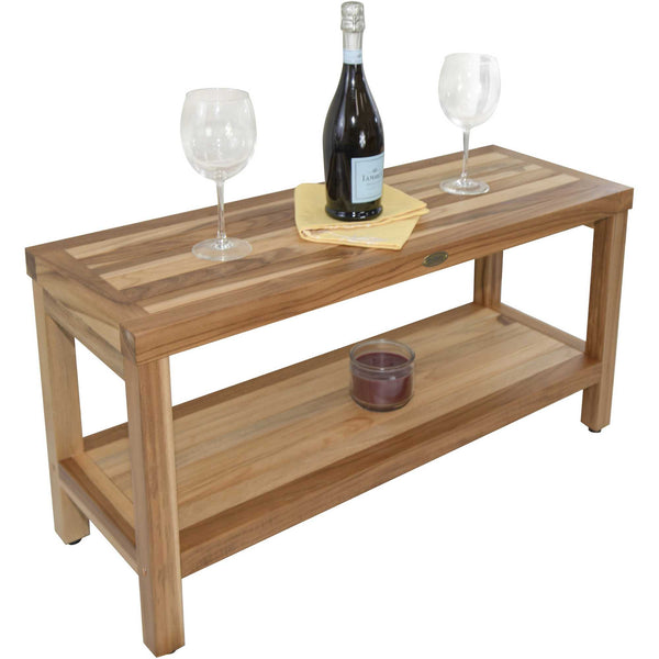 Homeroots Large Rectangular Teak Bench With Shelf In Natural Finish  Wood 376700