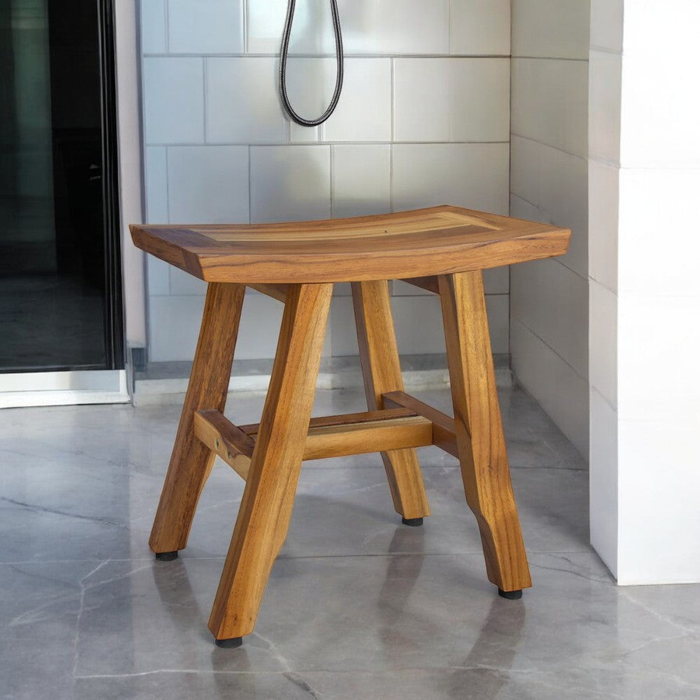 Homeroots Compact Curvilinear Teak Shower Or Outdoor Bench In Natural Finish  Wood 376701