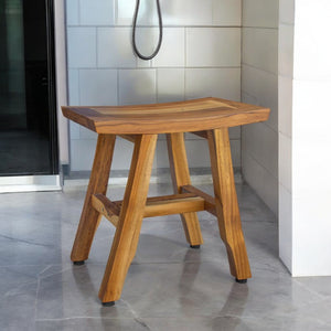 Homeroots Compact Curvilinear Teak Shower Or Outdoor Bench In Natural Finish  Wood 376701