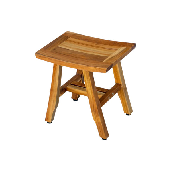 Homeroots Compact Curvilinear Teak Shower Or Outdoor Bench In Natural Finish  Wood 376701