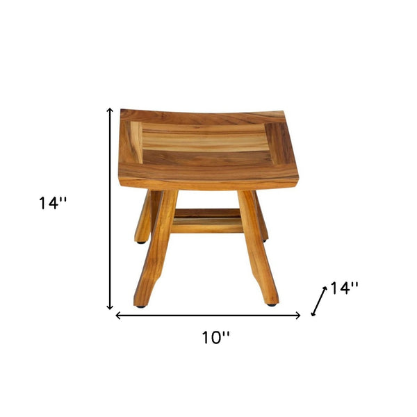 Homeroots Compact Curvilinear Teak Shower Or Outdoor Bench In Natural Finish  Wood 376701