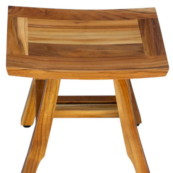 Homeroots Compact Curvilinear Teak Shower Or Outdoor Bench In Natural Finish  Wood 376701