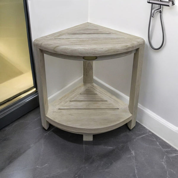 Homeroots 18" X 17" White Washed Teak Corner Shower Bench  Teak 376705