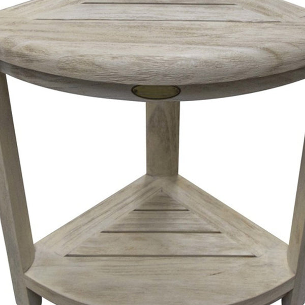 Homeroots 18" X 17" White Washed Teak Corner Shower Bench  Teak 376705