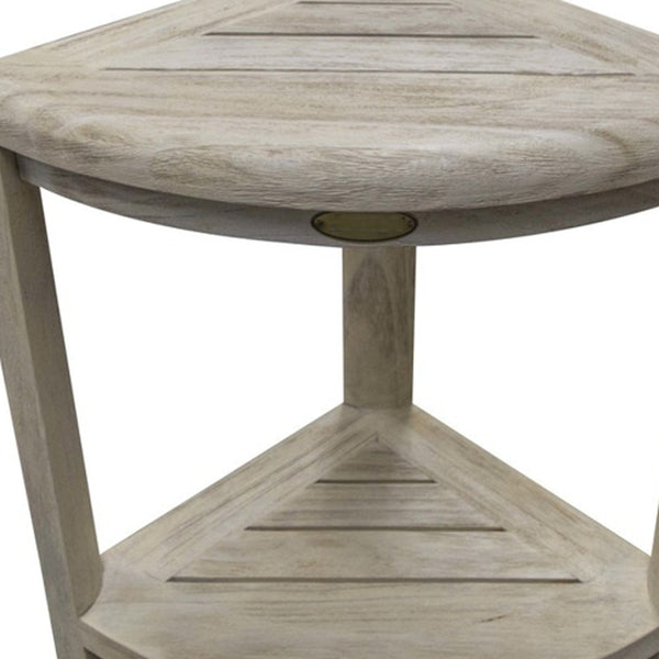 Homeroots 18" X 17" White Washed Teak Corner Shower Bench  Teak 376705