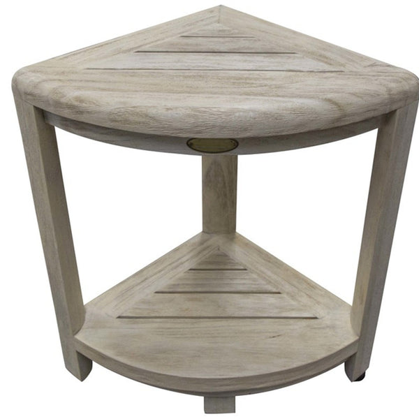 Homeroots 18" X 17" White Washed Teak Corner Shower Bench  Teak 376705