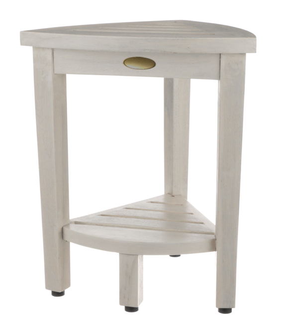 Homeroots Compact Teak Corner Shower Stool With Shelf In Whitewash Finish  Wood 376706