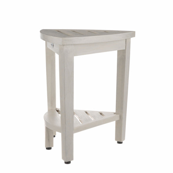 Homeroots Compact Teak Corner Shower Stool With Shelf In Whitewash Finish  Wood 376706