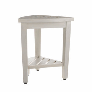 Homeroots Compact Teak Corner Shower Stool With Shelf In Whitewash Finish  Wood 376706