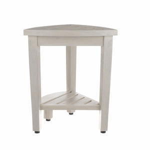 Homeroots Compact Teak Corner Shower Stool With Shelf In Whitewash Finish  Wood 376706