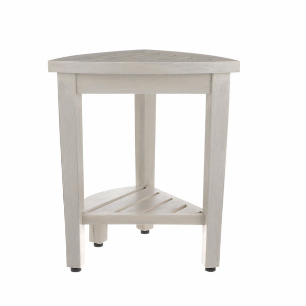 Homeroots Compact Teak Corner Shower Stool With Shelf In Whitewash Finish  Wood 376706