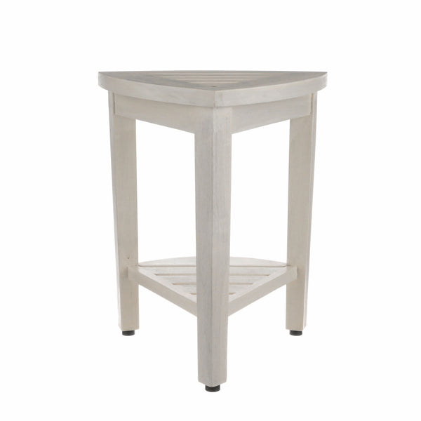 Homeroots Compact Teak Corner Shower Stool With Shelf In Whitewash Finish  Wood 376706
