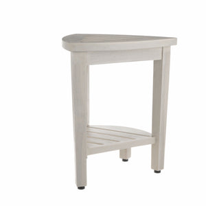 Homeroots Compact Teak Corner Shower Stool With Shelf In Whitewash Finish  Wood 376706