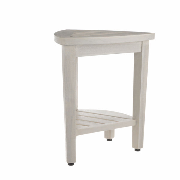 Homeroots Compact Teak Corner Shower Stool With Shelf In Whitewash Finish  Wood 376706