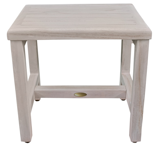 Homeroots Compact Rectangular Teak Shower Or Outdoor Bench In Driftwood Finish  Wood 376715