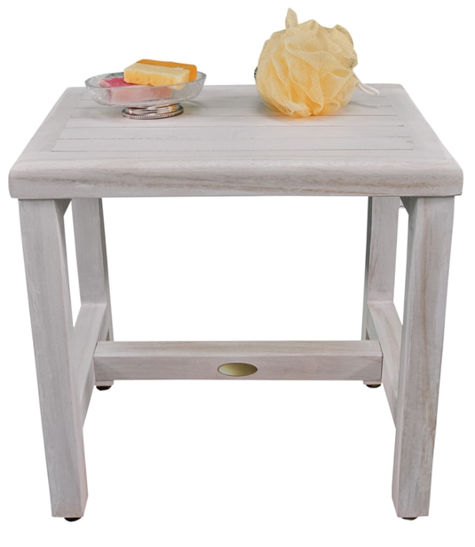 Homeroots Compact Rectangular Teak Shower Or Outdoor Bench In Driftwood Finish  Wood 376715