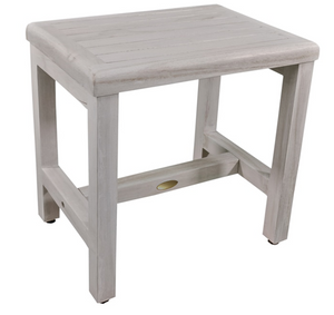 Homeroots Compact Rectangular Teak Shower Or Outdoor Bench In Driftwood Finish  Wood 376715