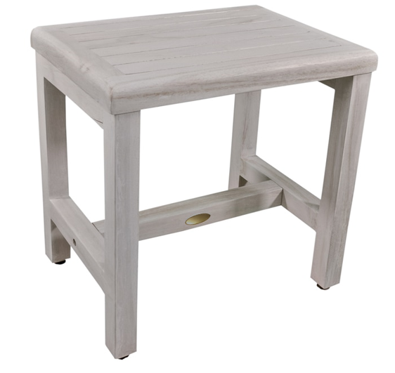 Homeroots Compact Rectangular Teak Shower Or Outdoor Bench In Driftwood Finish  Wood 376715