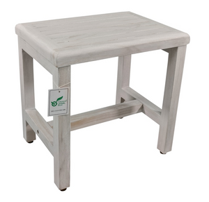 Homeroots Compact Rectangular Teak Shower Or Outdoor Bench In Driftwood Finish  Wood 376715