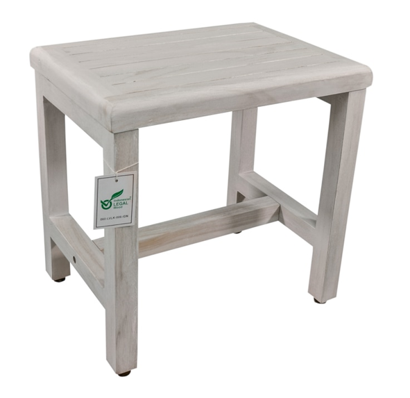 Homeroots Compact Rectangular Teak Shower Or Outdoor Bench In Driftwood Finish  Wood 376715