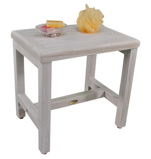 Homeroots Compact Rectangular Teak Shower Or Outdoor Bench In Driftwood Finish  Wood 376715