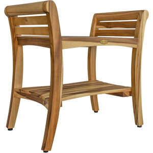 Homeroots Contemporary Teak Shower Bench With Handles In Natural Finish  Wood 376719