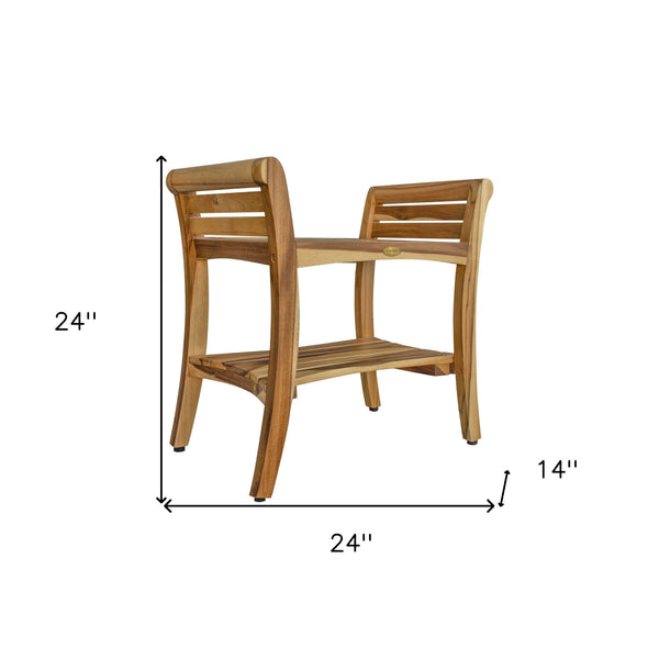 Homeroots Contemporary Teak Shower Bench With Handles In Natural Finish  Wood 376719