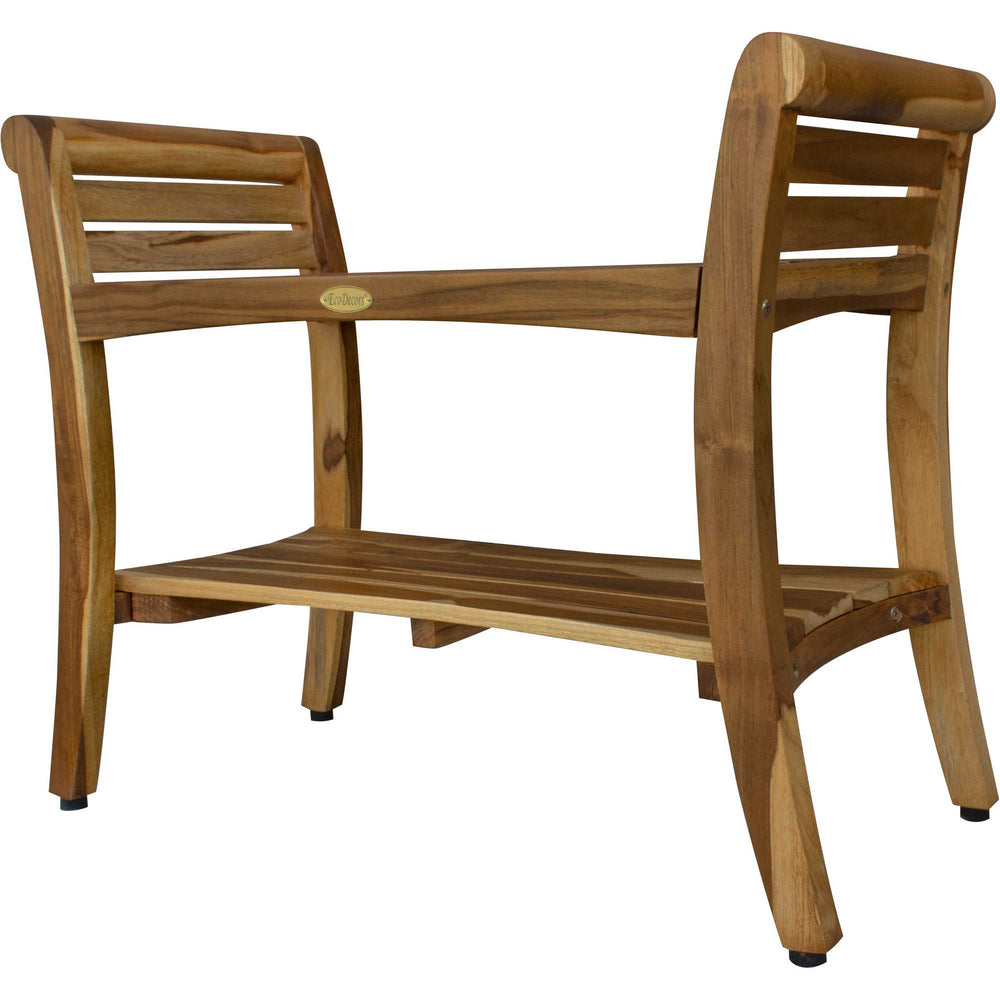 Homeroots Rectangular Teak Shower Bench With Shelf And Handles In Naturalfinish  Wood 376720