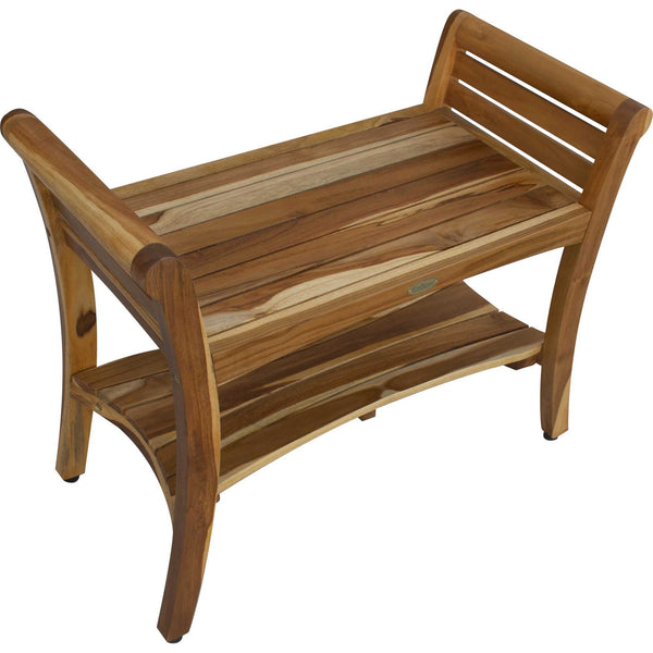 Homeroots Rectangular Teak Shower Bench With Shelf And Handles In Naturalfinish  Wood 376720