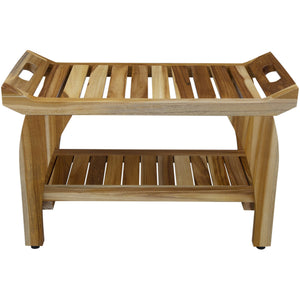 Homeroots 29" Teak Rectangular Shower Outdoor Bench With Handles In Natural Finish  Wood 376722