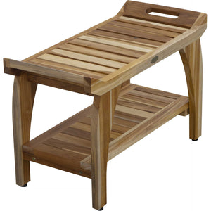 Homeroots 29" Teak Rectangular Shower Outdoor Bench With Handles In Natural Finish  Wood 376722