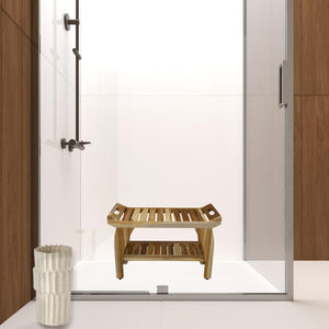 Homeroots 29" Teak Rectangular Shower Outdoor Bench With Handles In Natural Finish  Wood 376722