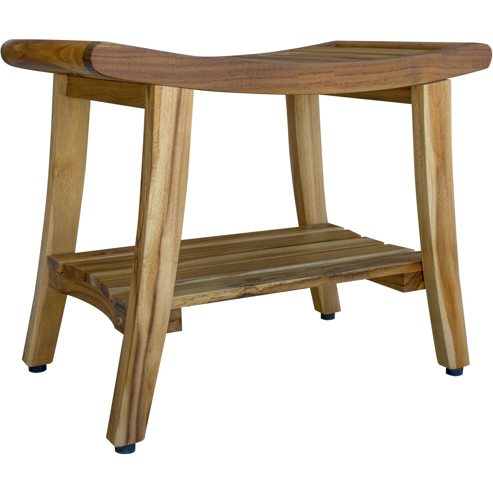 Homeroots Contemporary Teak Shower Bench With Shelf In Natural Finish  Wood 376723