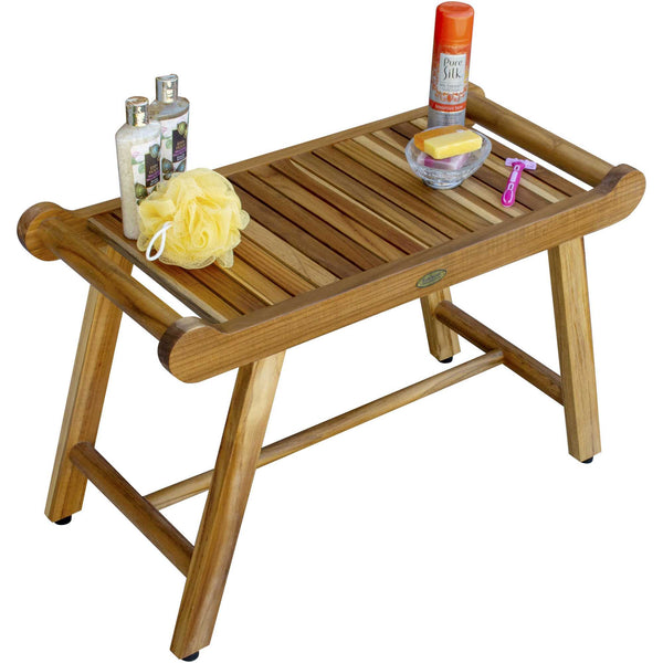 Homeroots Rectangular Teak Shower Bench With Handles In Natural Finish  Wood 376724