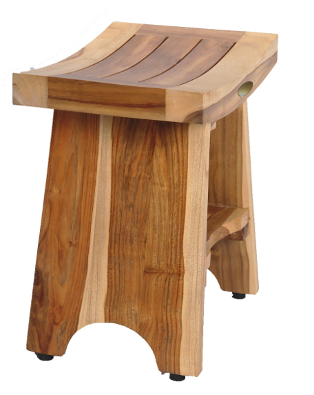 Homeroots Compact Curvilinear Teak Shower Outdoor Bench With Shelf In Natural Finish  Wood 376725